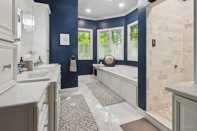 3283 Foxfire Dr, Milford, MI 48380 - full bath with baseboards, vanity, healthy amount of natural light, a bath, and recessed lighting