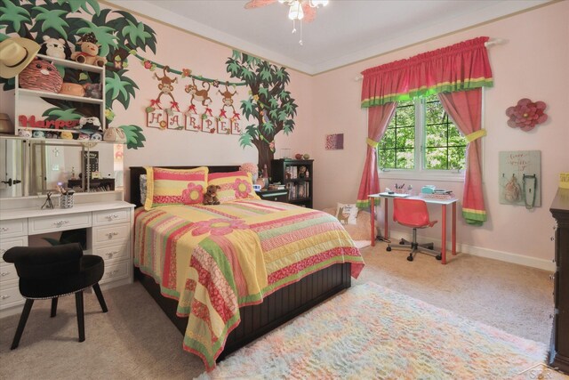 3283 Foxfire Dr, Milford, MI 48380 - bedroom with carpet, an office area, and a ceiling fan
