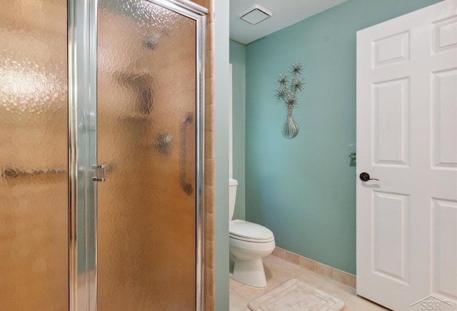 3283 Foxfire Dr, Milford, MI 48380 - full bathroom with toilet, a stall shower, tile patterned flooring, and baseboards