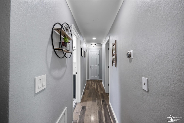 4851 Consear Rd, Ottawa Lake, MI 49267 - hall with wood-type flooring, baseboards, a textured wall, and recessed lighting
