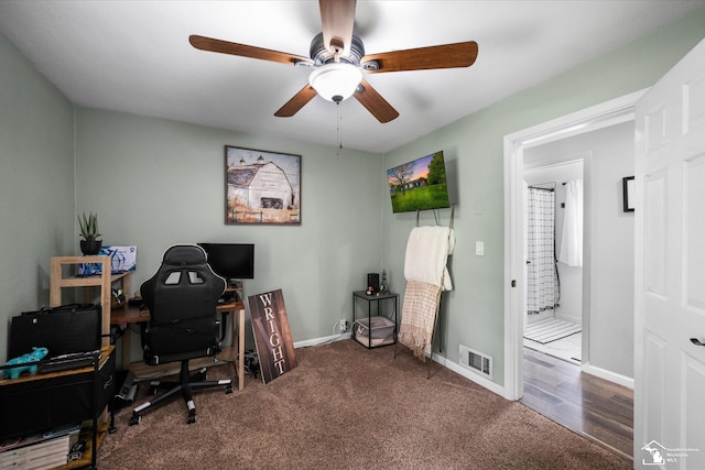4851 Consear Rd, Ottawa Lake, MI 49267 - carpeted office featuring a ceiling fan and baseboards
