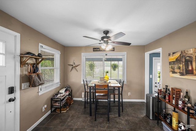 4851 Consear Rd, Ottawa Lake, MI 49267 - dining room featuring ceiling fan and baseboards