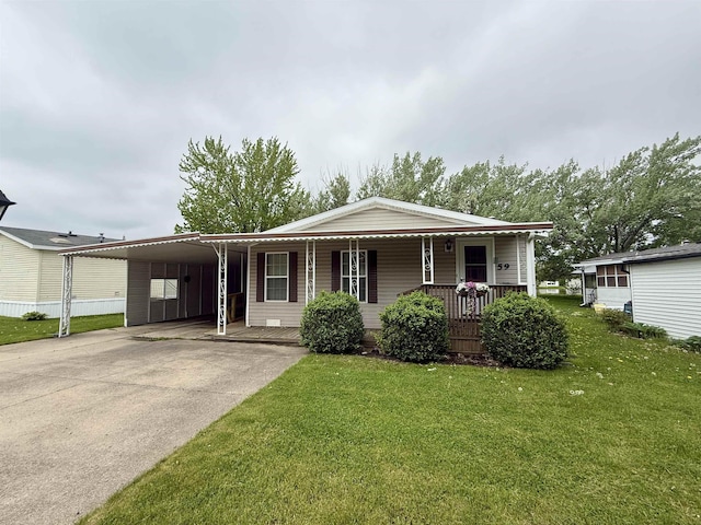 59 Clydesdale Dr, Mount Morris, MI 48458 - view of front of property featuring driveway, covered porch, a carport, and a front yard