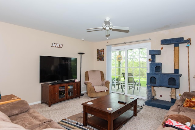 4164 W Centre Ave Unit 103, Portage, MI 49024 - living room featuring carpet floors, a ceiling fan, and baseboards