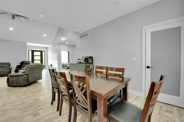 44200 Judd Rd, Belleville, MI 48111 - dining space featuring lofted ceiling, light wood-style flooring, and recessed lighting