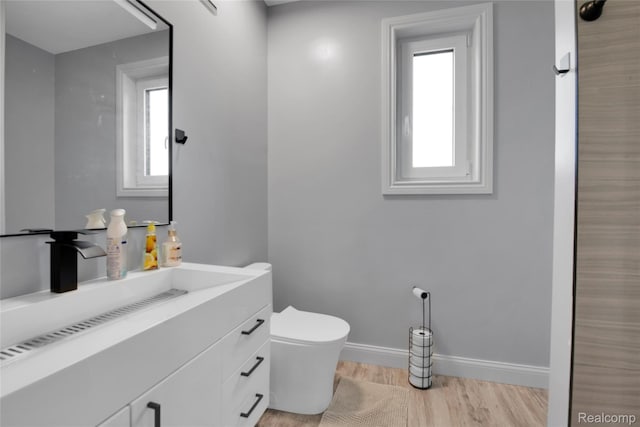 44200 Judd Rd, Belleville, MI 48111 - bathroom featuring vanity, toilet, wood finished floors, and baseboards