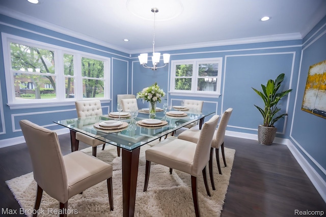 17352 Parkside St, Detroit, MI 48221 - dining area with crown molding, plenty of natural light, a decorative wall, a chandelier, and baseboards