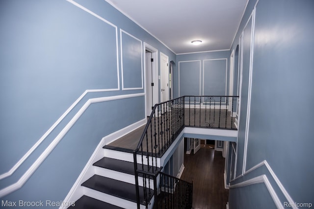 17352 Parkside St, Detroit, MI 48221 - stairs featuring a decorative wall, wood finished floors, and ornamental molding