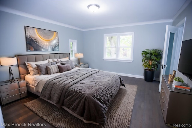 17352 Parkside St, Detroit, MI 48221 - bedroom with ornamental molding, dark wood-style floors, and baseboards