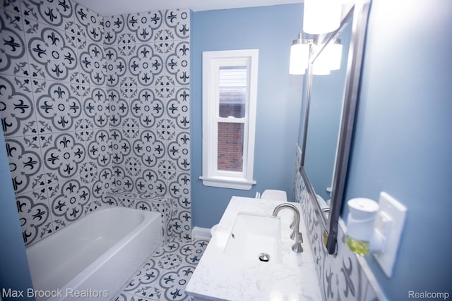 17352 Parkside St, Detroit, MI 48221 - bathroom featuring tile patterned flooring, bathing tub / shower combination, and vanity