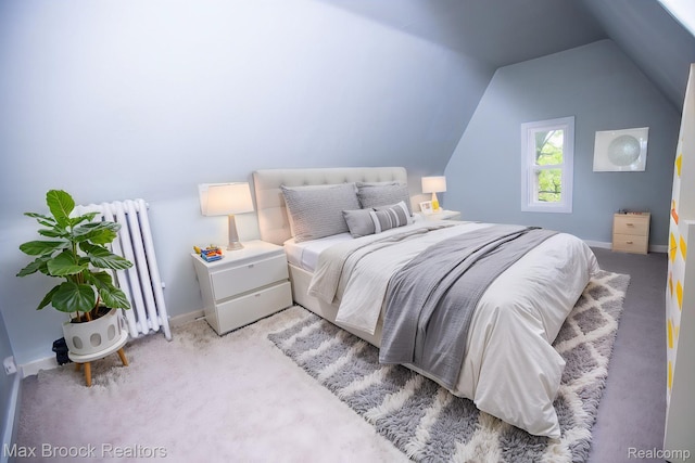 17352 Parkside St, Detroit, MI 48221 - bedroom with radiator, lofted ceiling, baseboards, and carpet floors