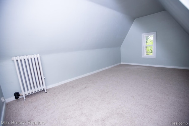 17352 Parkside St, Detroit, MI 48221 - additional living space featuring radiator, vaulted ceiling, carpet flooring, and baseboards