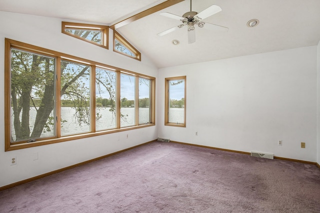 8928 Ellis St SE, Alto, MI 49302 - unfurnished room featuring carpet, a water view, baseboards, and a ceiling fan