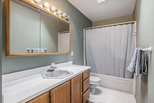 8928 Ellis St SE, Alto, MI 49302 - full bath with toilet, vanity, shower / bath combination with curtain, and tile patterned floors