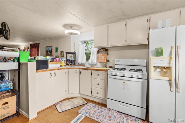 3723 Pinoak St, Clarkston, MI 48348 - kitchen with white appliances, a sink, light countertops, light wood-style floors, and white cabinetry