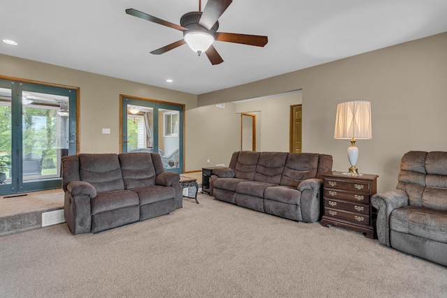 11245 Antcliff Rd, Brooklyn, MI 49230 - living area with carpet, a ceiling fan, and recessed lighting