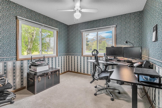 11245 Antcliff Rd, Brooklyn, MI 49230 - office featuring wallpapered walls, ceiling fan, and a textured ceiling