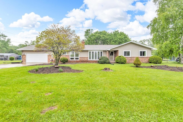 11245 Antcliff Rd, Brooklyn, MI 49230 - ranch-style home with brick siding, driveway, a chimney, and a front lawn