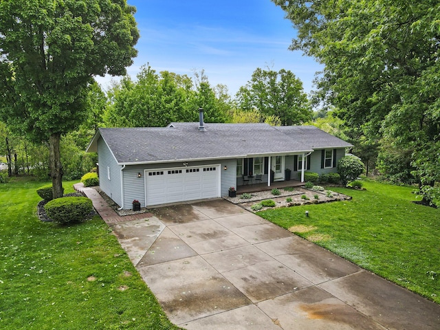 7289 Eagle Ter, Michigan, MI 49071 - single story home featuring covered porch, a garage, roof with shingles, a front lawn, and driveway