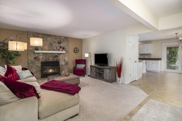 7289 Eagle Ter, Michigan, MI 49071 - living area with a fireplace and light tile patterned flooring
