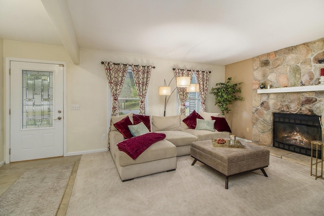 7289 Eagle Ter, Michigan, MI 49071 - living area with a stone fireplace and baseboards