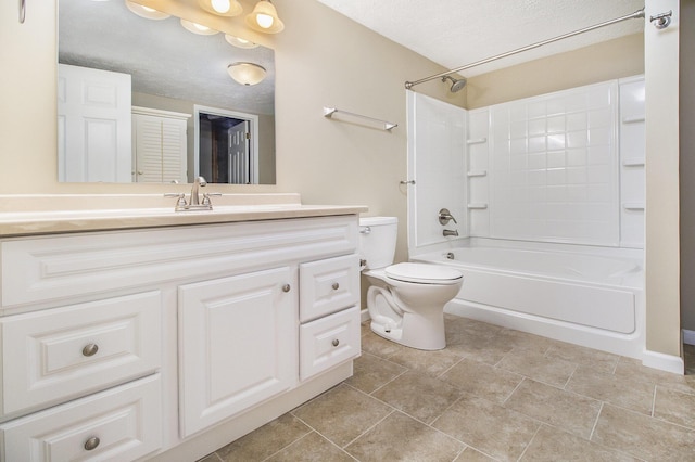 7289 Eagle Ter, Michigan, MI 49071 - bathroom with vanity, bathtub / shower combination, toilet, and a textured ceiling