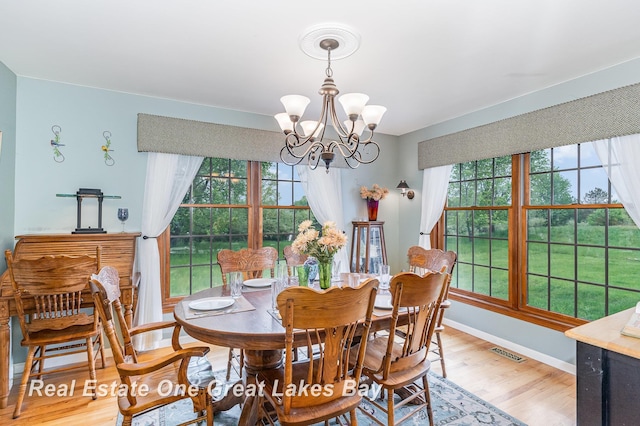 2203 Bullock Rd, Lapeer, MI 48446 - dining area with a chandelier, light wood-type flooring, healthy amount of natural light, and baseboards
