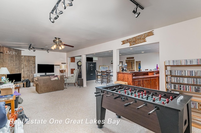 2203 Bullock Rd, Lapeer, MI 48446 - rec room featuring rail lighting and a ceiling fan