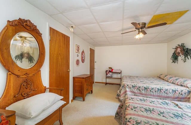 5295 E 14th St, Au Gres, MI 48703 - bedroom featuring a paneled ceiling, light carpet, and ceiling fan
