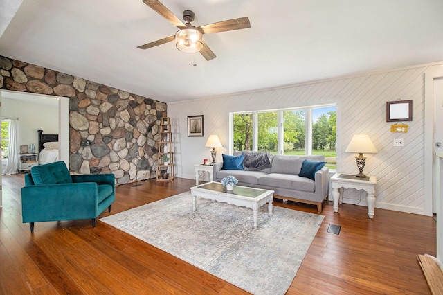 1981 E Wolf Rd, Hart, MI 49420 - living area with a ceiling fan, wood finished floors, and baseboards