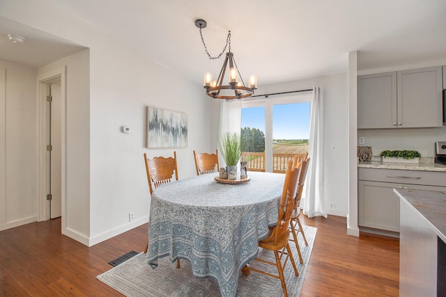 1981 E Wolf Rd, Hart, MI 49420 - dining area featuring a chandelier, dark wood finished floors, and baseboards