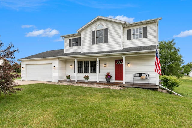 2441 Butterfly Ln, Berrien Springs, MI 49103 - traditional home featuring a porch, a garage, a front yard, and driveway