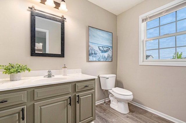2441 Butterfly Ln, Berrien Springs, MI 49103 - bathroom with baseboards, toilet, wood finished floors, and vanity
