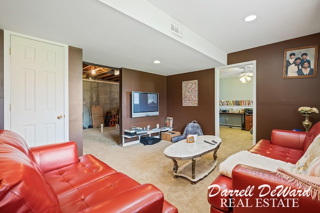 5512 Lillyview Ave SW, Wyoming, MI 49509 - living room featuring carpet flooring, recessed lighting, and ceiling fan