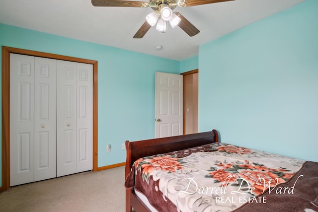 5512 Lillyview Ave SW, Wyoming, MI 49509 - bedroom with light carpet, a closet, ceiling fan, and baseboards