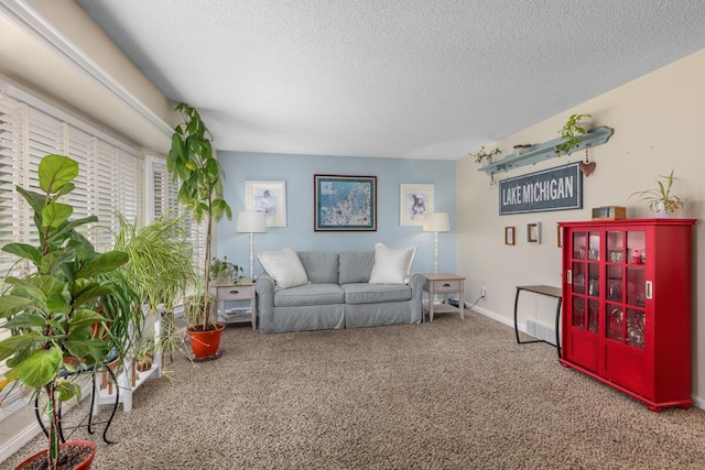 4239 Glen Hollow Dr, Hudsonville, MI 49426 - living room featuring carpet flooring, a textured ceiling, and baseboards