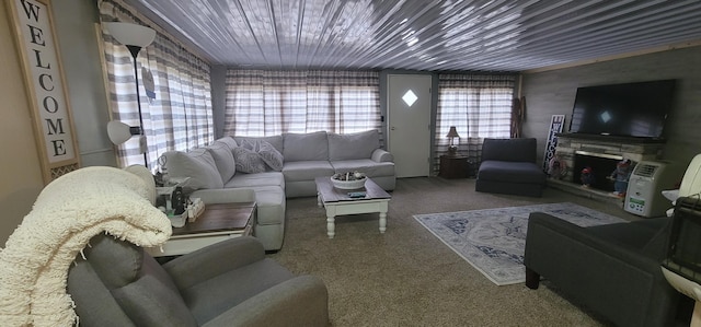 11384 N Irons Rd, Irons, MI 49644 - carpeted living room with wood ceiling
