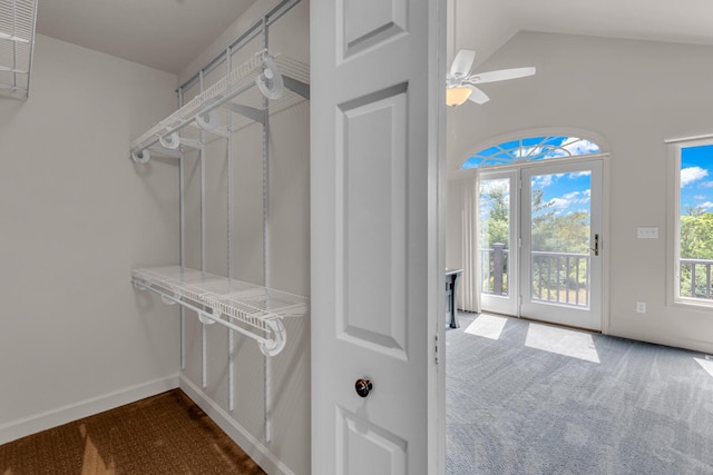 1780 Williamsburg Dr, Adrian, MI 49221 - spacious closet with carpet, ceiling fan, a wall unit AC, and high vaulted ceiling