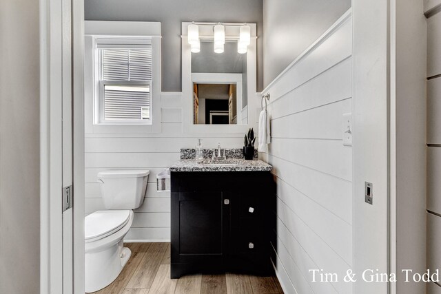 903 S Center Park Dr SW Unit 14, Byron Center, MI 49315 - bathroom featuring vanity, toilet, wood finished floors, and a wainscoted wall