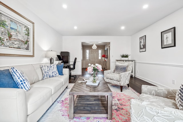 4396 Laurel Dr, Saint Joseph, MI 49085 - living area with wood finished floors, recessed lighting, and baseboards
