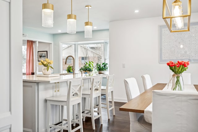 4396 Laurel Dr, Saint Joseph, MI 49085 - dining space featuring dark wood finished floors, recessed lighting, and baseboards