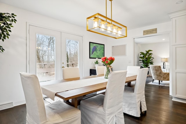 4396 Laurel Dr, Saint Joseph, MI 49085 - dining area featuring french doors, dark wood finished floors, and a chandelier