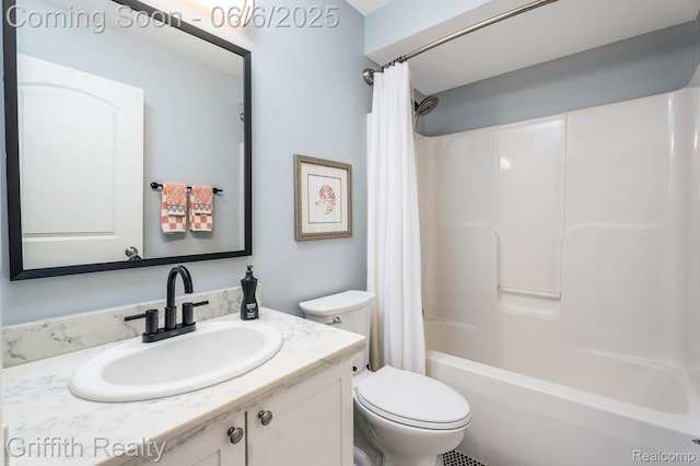 2870 Grand Marais Dr, Howell, MI 48843 - full bathroom featuring vanity, shower / bath combo, and toilet