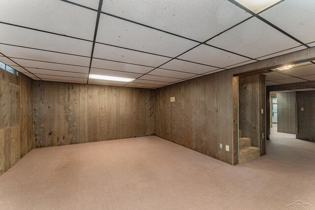 5211 S Gatesboro Dr, Saginaw, MI 48603 - finished basement featuring carpet flooring, wooden walls, stairs, and a drop ceiling