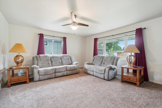 5371 Durwood Dr, Swartz Creek, MI 48473 - living room featuring ceiling fan, carpet floors, and baseboards