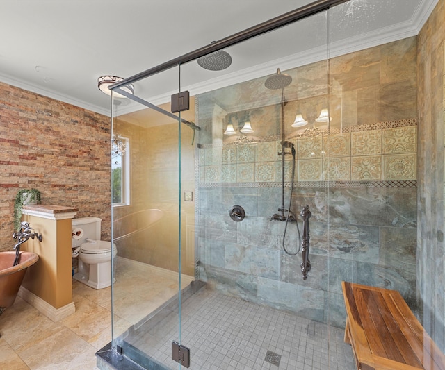1150 Heatherlea Ct, Canton, MI 48188 - bathroom with crown molding, a stall shower, and toilet