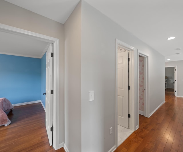 1150 Heatherlea Ct, Canton, MI 48188 - corridor featuring hardwood / wood-style floors, baseboards, recessed lighting, and ornamental molding