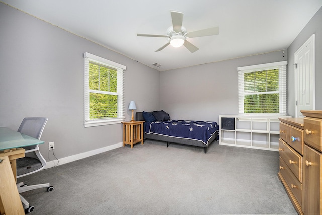 9266 Maricopa Trl, Kalamazoo, MI 49009 - carpeted bedroom with baseboards and ceiling fan