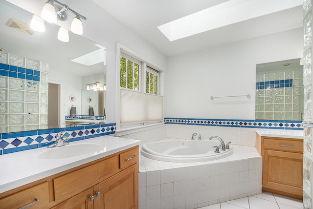 9266 Maricopa Trl, Kalamazoo, MI 49009 - full bath with a skylight, a garden tub, vanity, and tile patterned flooring