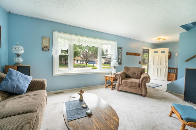 1605 Suffolk Ave, Portage, MI 49024 - carpeted living area with a textured ceiling